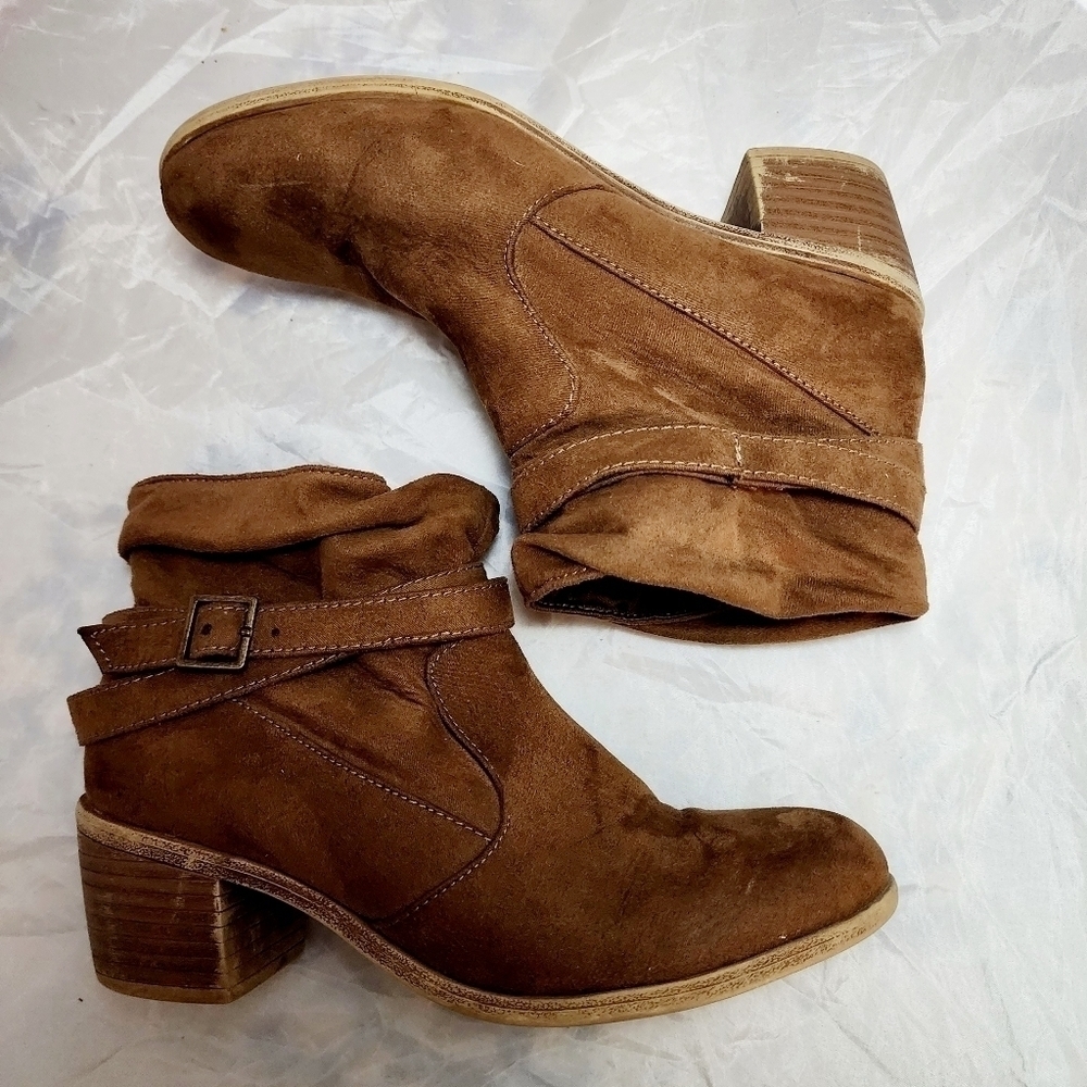 American Eagle Heeled Ankle Boots Booties Vegan Faux Leather Brown Women's 7.5